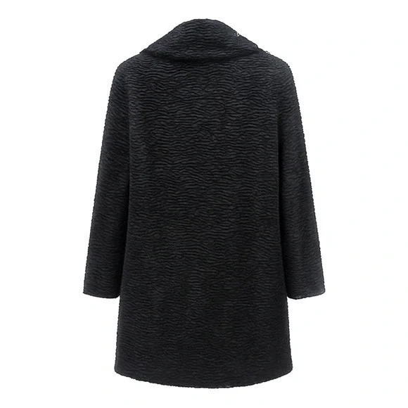 White House Black Market Black Curly 'tiger-stripe' Faux Fur Mid-Length Coat Med - Picture 2 of 6